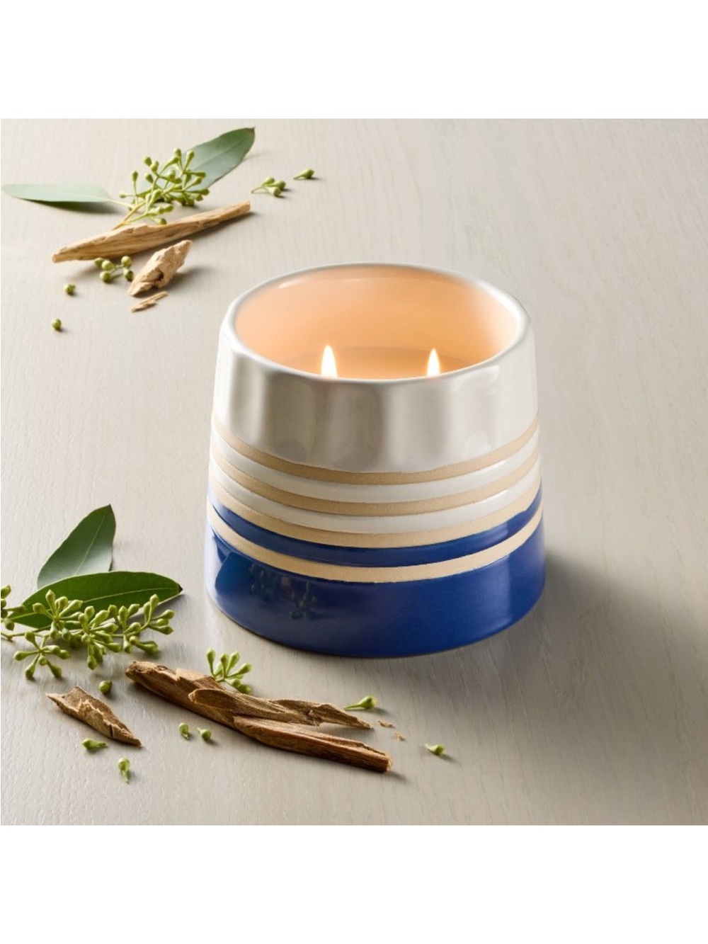 2 Wick Medium Ceramic Seasonal Eucalyptus & Santal Jar Candle 12oz Hearth & Hand